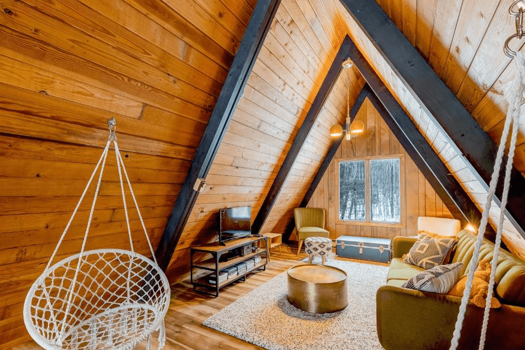 Golden A-Frame Cozy Cabin with Hot Tub - Charming and Affordable Cabin in Maryland for Couples